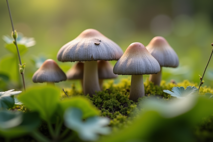 Champignons chanterelles grises dans un jardin en plein jour