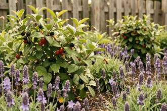 Plantation associée de Colina Josta avec lavande et bourrache pour favoriser la pollinisation dans un jardin potager
