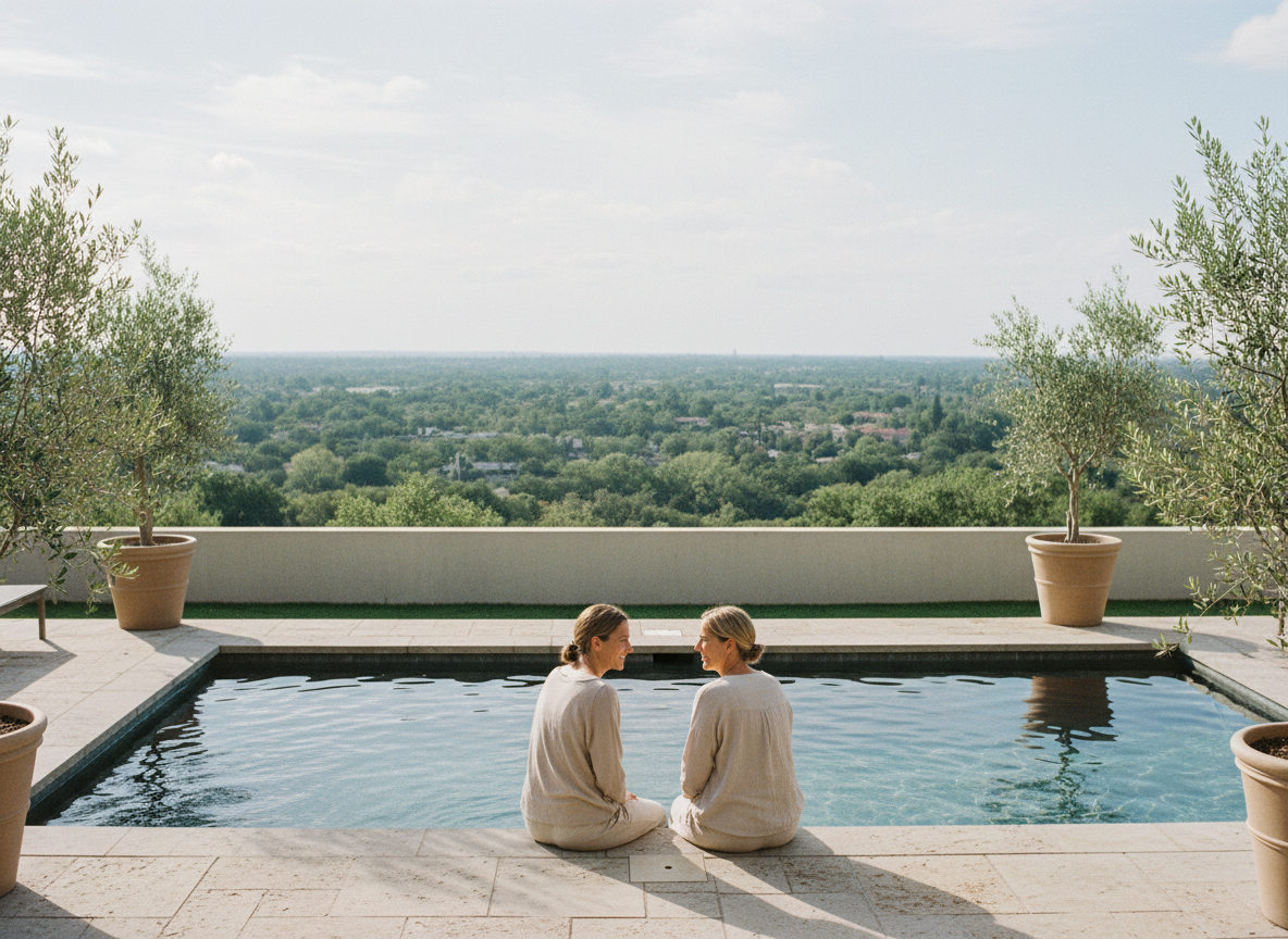 Couple souriant assis au bord d