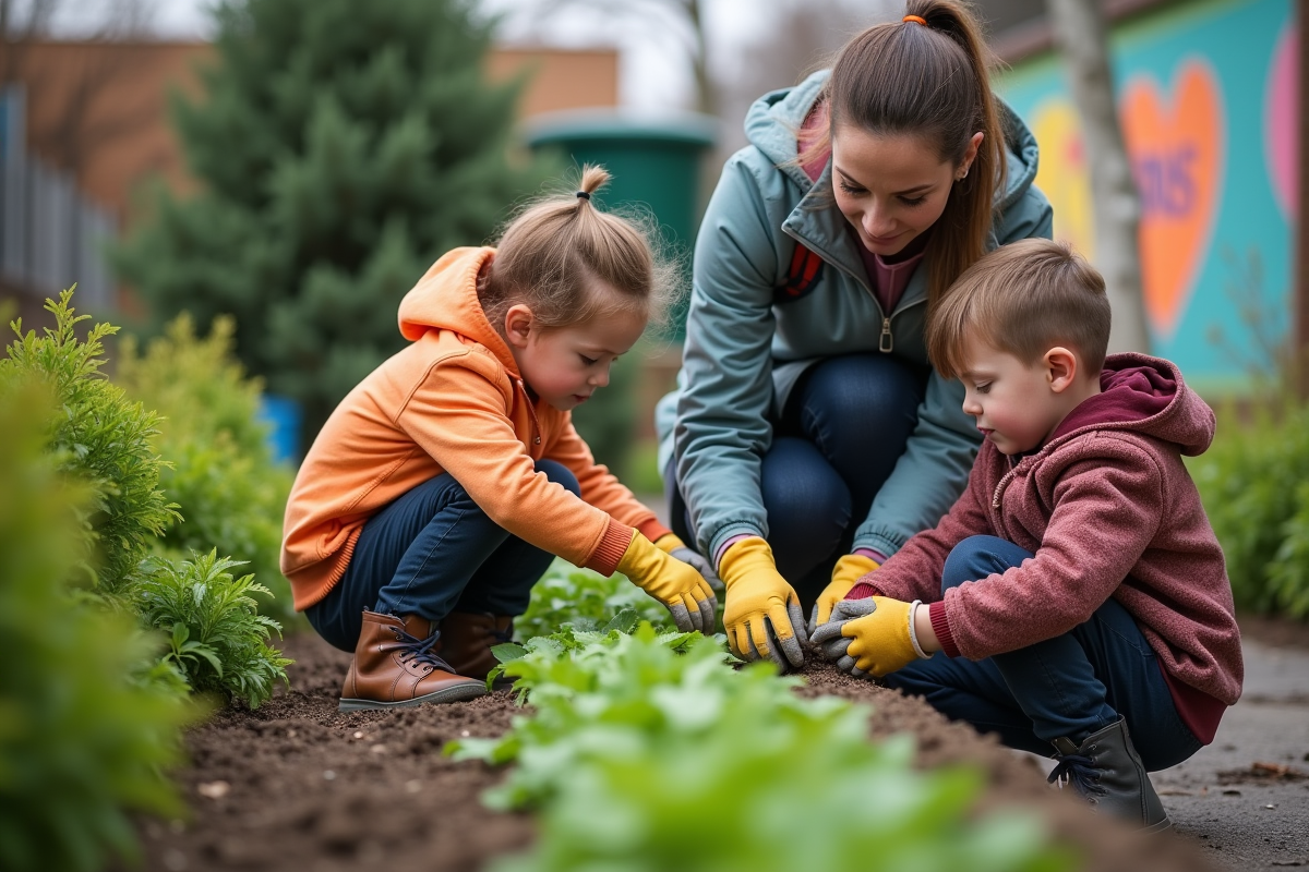 Enseignante montrant la plantation d
