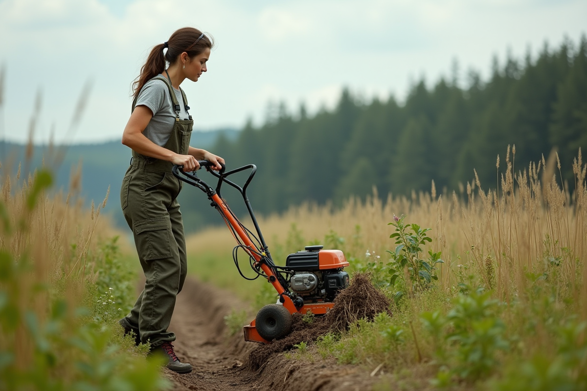Femme active utilisant un broyeur à la lisière d