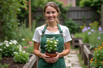Femme dans son jardin avec plante de star 2025