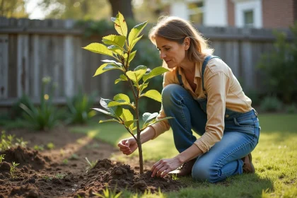 Femme en jardinage examine un figuier en difficult&eacute;