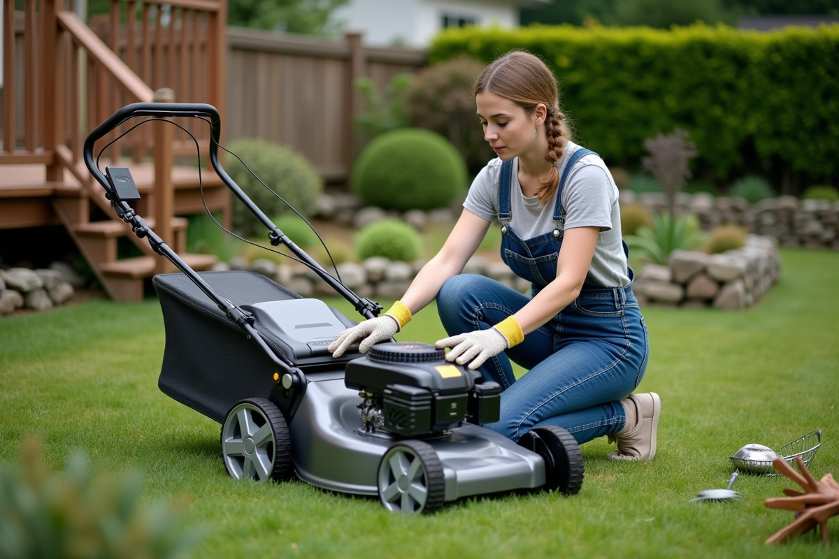 Jeune femme vérifiant la taille du moteur d