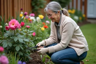 Jardin fleuri avec différentes plantes saisonnières