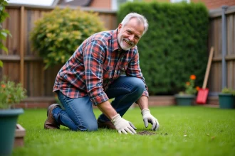 Pelouse bien entretenue avec gazon verdoyant et sol aplanifié