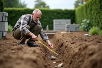 Jardinier étudiant la tranchée pour la serre en extérieur