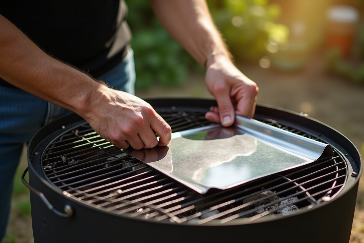 Mains posant une plaque métallique à l