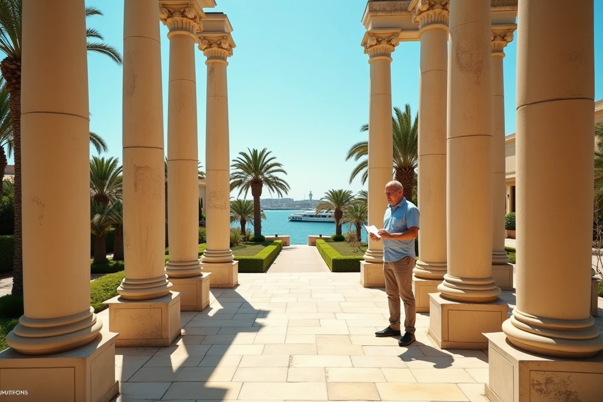 Temple néoclassique des jardins inférieurs de Barrakka avec vue sur le Grand Harbour de Malte